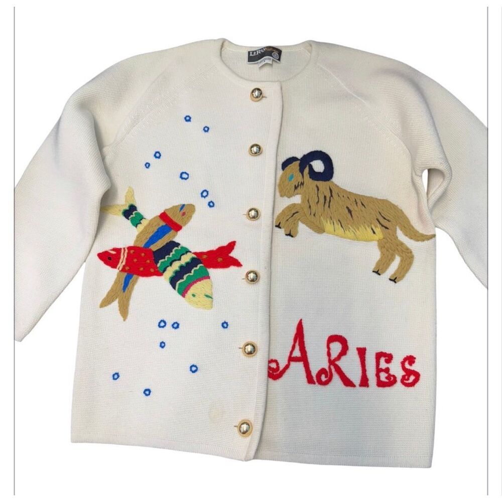 Leroy Knitwear Vintage 60’s Aries Zodiak Embroidered Sweater Women’s Size Small - Picture 7 of 16